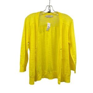 Ann Taylor Loft Sheer Cardigan Button Up 3/4 Sleeve Yellow Size Large New